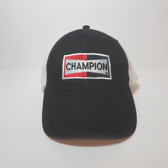 Vintage CHAMPION SPARK PLUGS Hat Snapback Trucker Hat Classic Cap Black Red Mesh - Picture 2 of 13